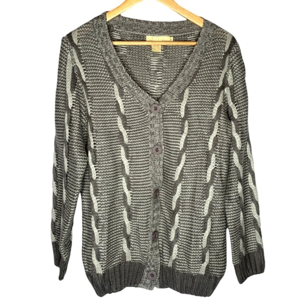 Vintage Grey Michael K Chunky Cable Knit Cardigan Sweater